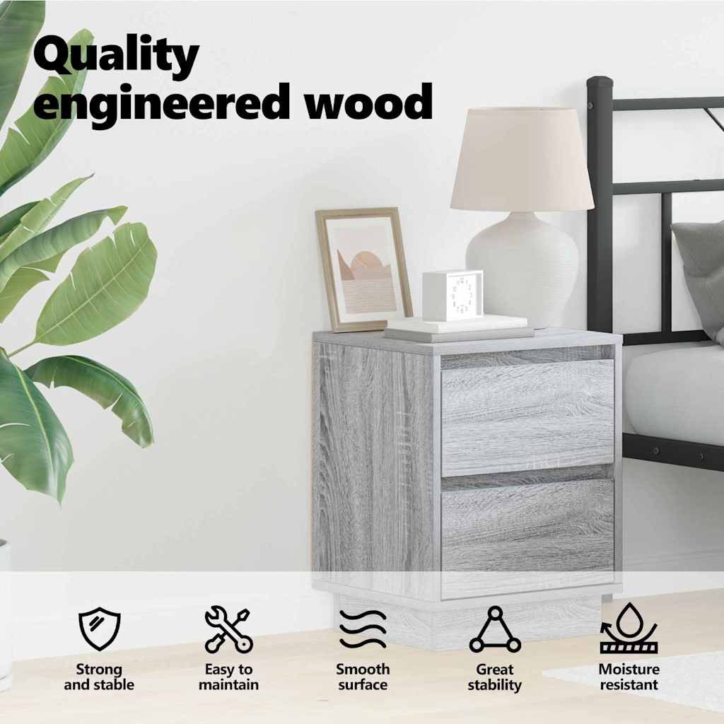 Bedside Cabinet Grey 39 x 34.5 x 50 cm Engineered wood