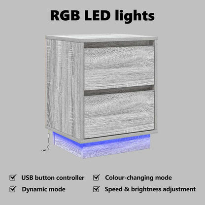 Bedside Cabinet Grey 39 x 34.5 x 50 cm Engineered wood