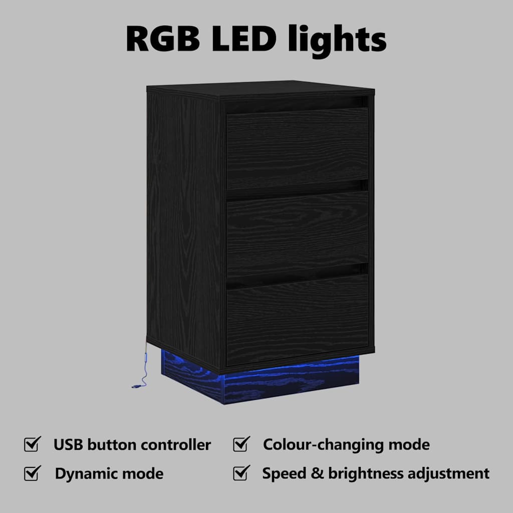 Bedside Cabinet Black Oak 39 x 34.5 x 65 cm Engineered wood