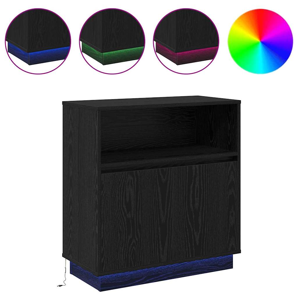 LED Sideboard Black Oak 71 x 34.5 x 75 cm Engineered Wood