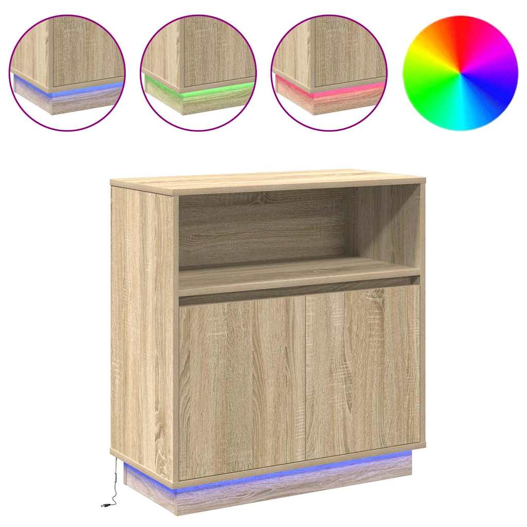 LED Sideboard Sonoma Oak 71 x 34.5 x 75 cm Engineered Wood