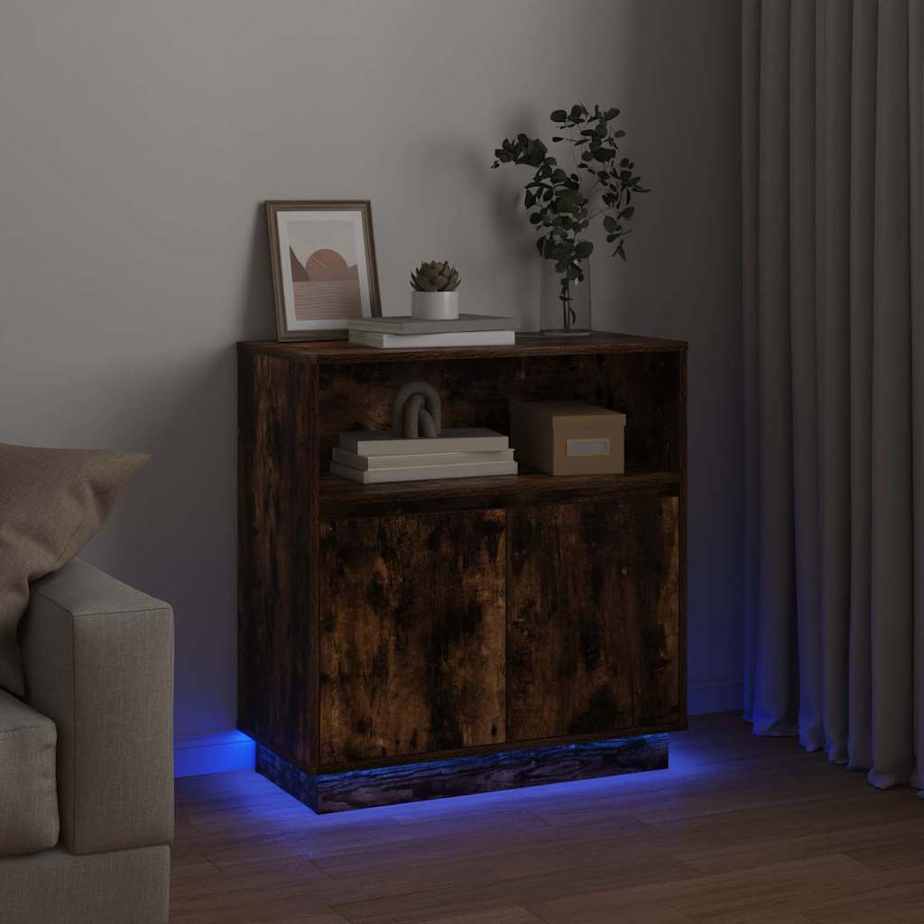 LED Sideboard Smoked Oak 71 x 34.5 x 75 cm Engineered Wood