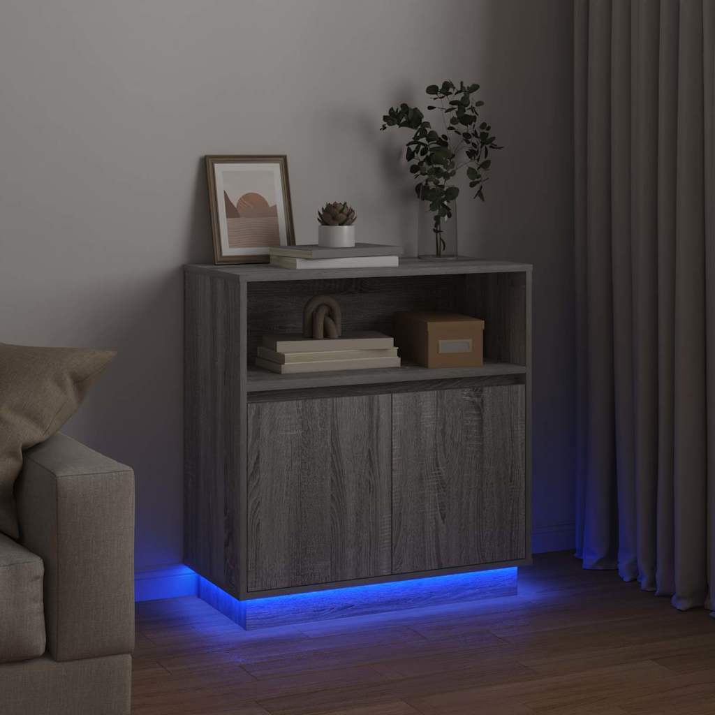 LED Sideboard Grey Sonoma 71 x 34.5 x 75 cm Engineered Wood