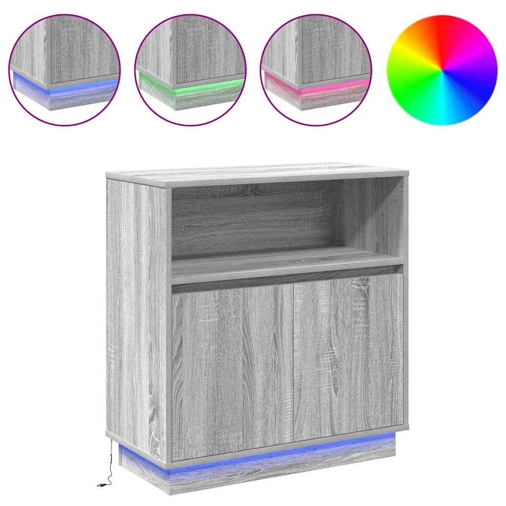 LED Sideboard Grey Sonoma 71 x 34.5 x 75 cm Engineered Wood
