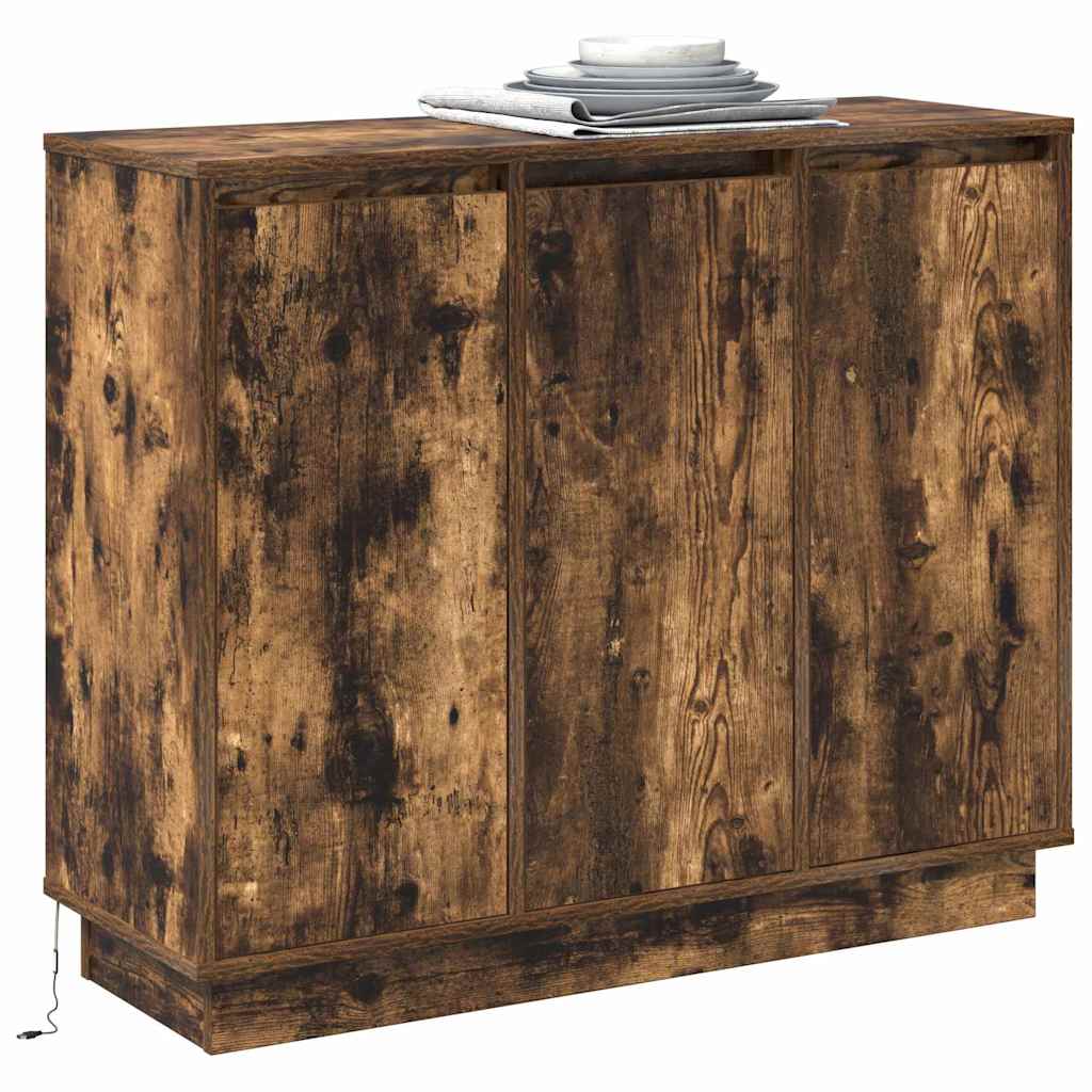 LED Sideboard Smoked Oak 90 x 32 x 75 cm Engineered Wood