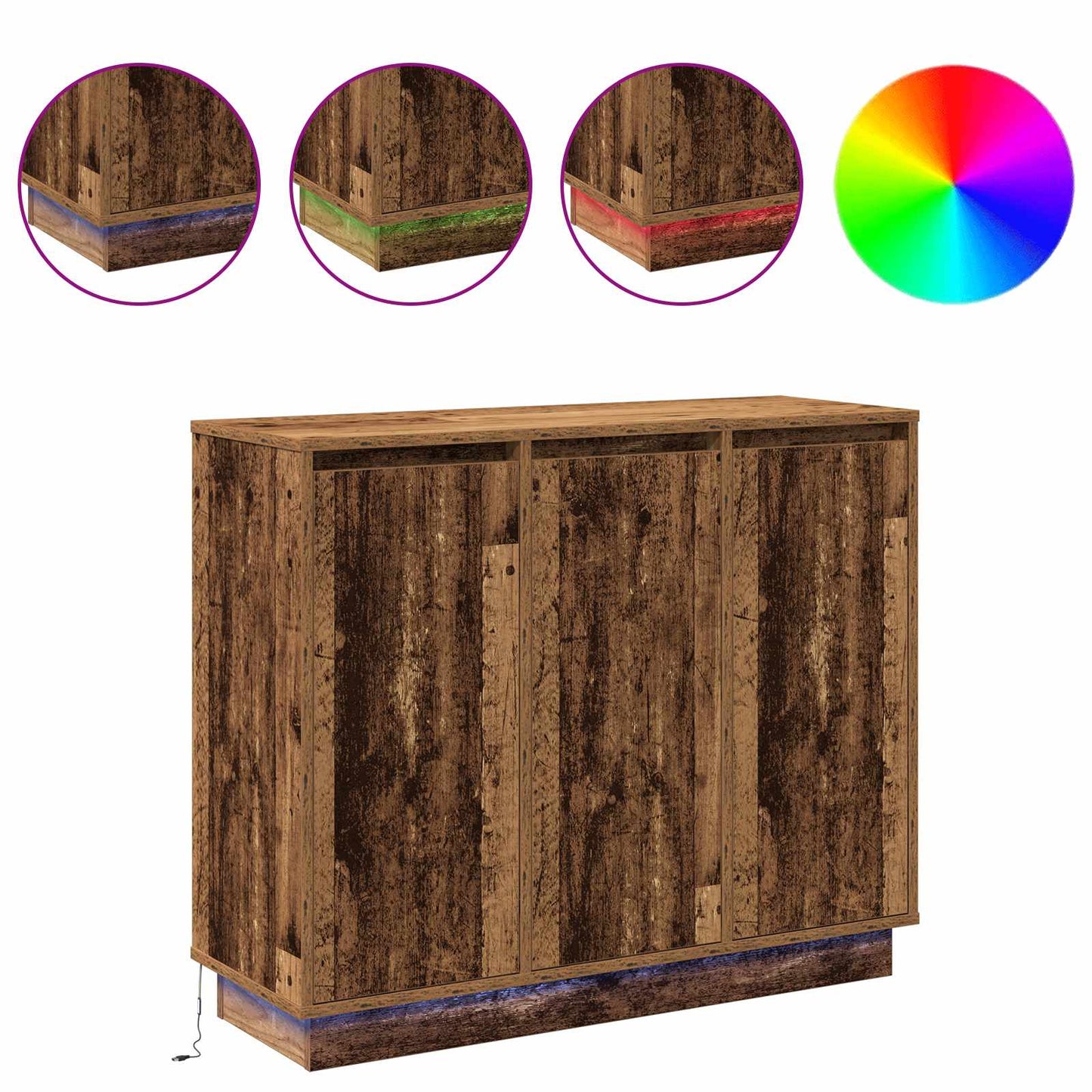 LED Sideboard Old Wood 90 x 32 x 75 cm Engineered Wood