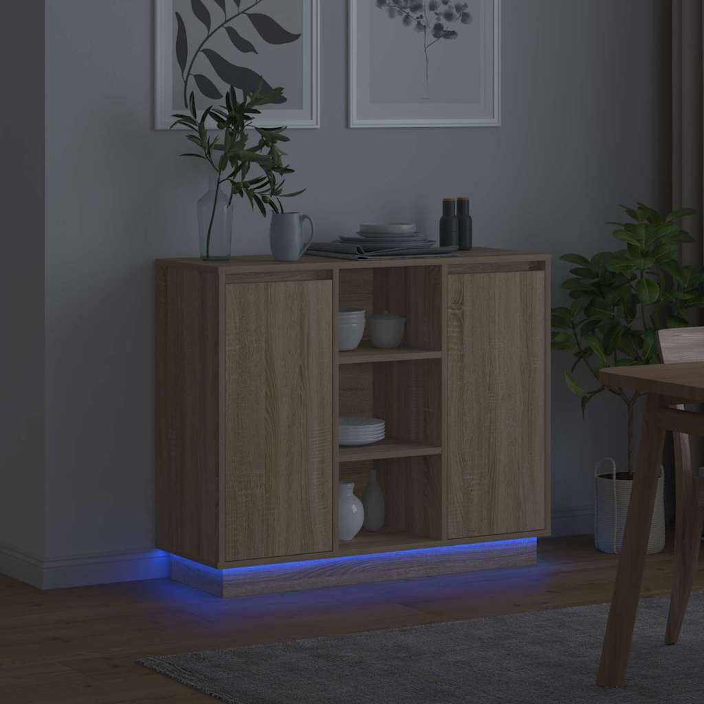 LED Sideboard Sonoma Oak 90 x 32 x 75 cm Engineered Wood