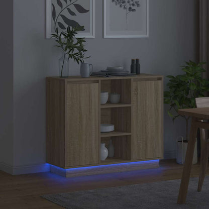 LED Sideboard Sonoma Oak 90 x 32 x 75 cm Engineered Wood