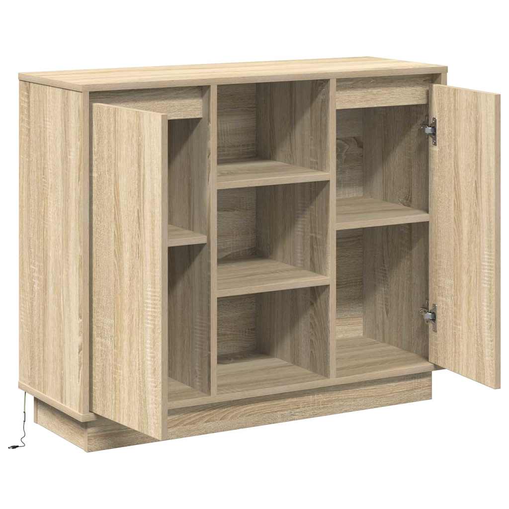 LED Sideboard Sonoma Oak 90 x 32 x 75 cm Engineered Wood