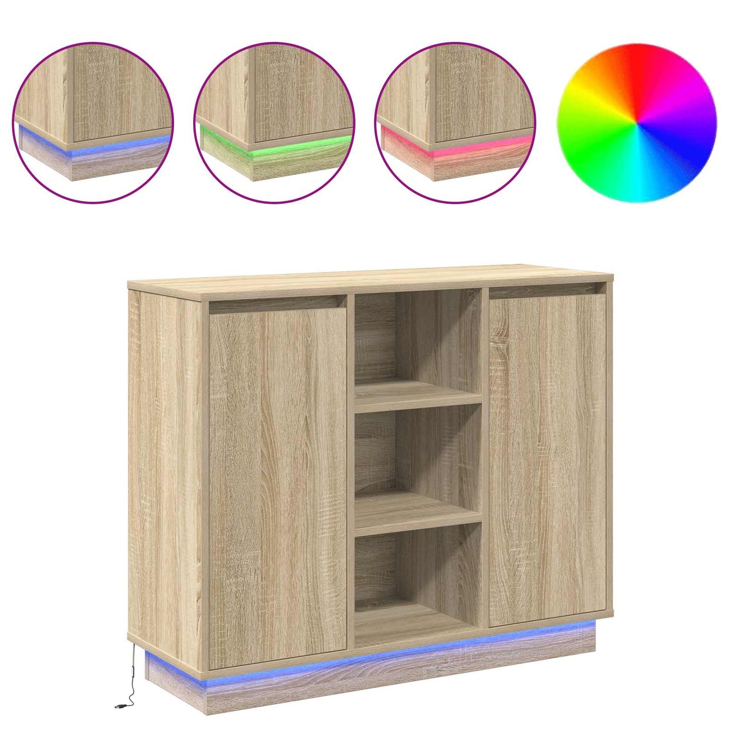 LED Sideboard Sonoma Oak 90 x 32 x 75 cm Engineered Wood