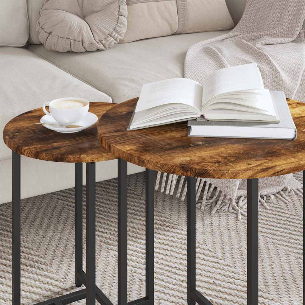 Side Table Set 2 pcs Smoked Oak and Black