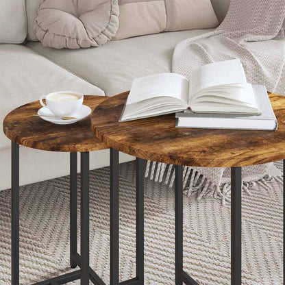 Side Table Set 2 pcs Smoked Oak and Black