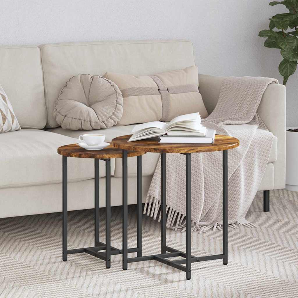 Side Table Set 2 pcs Smoked Oak and Black