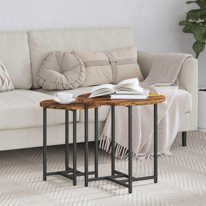 Side Table Set 2 pcs Smoked Oak and Black