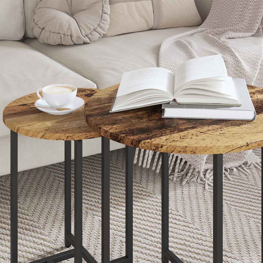 Side Table Set 2 pcs Old Wood and Black