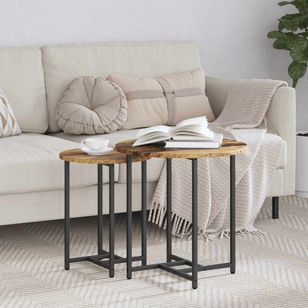 Side Table Set 2 pcs Old Wood and Black