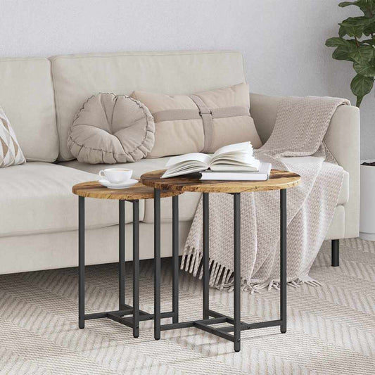 Side Table Set 2 pcs Old Wood and Black 50 x 50 x 50 cm