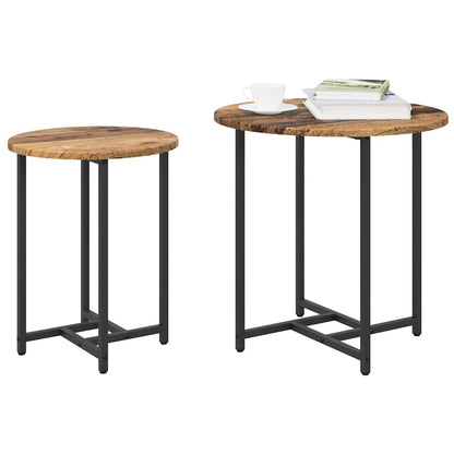 Side Table Set 2 pcs Old Wood and Black