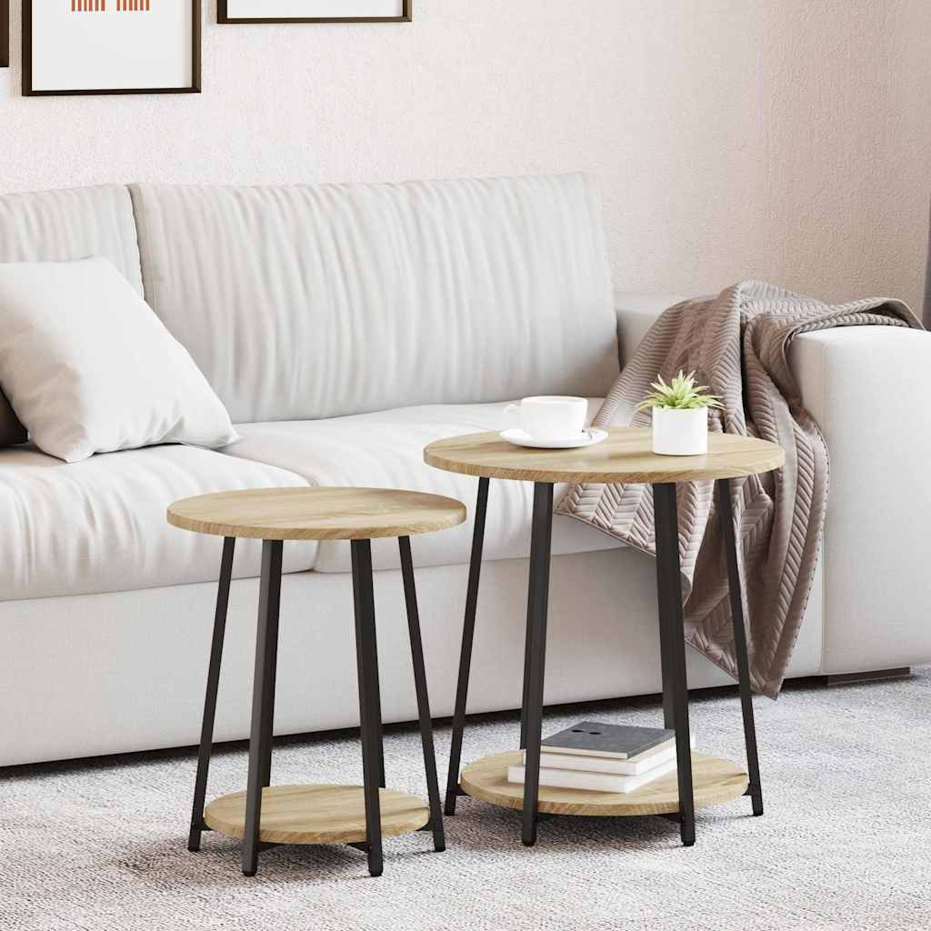 Side Table Set with Shelf 2 pcs Sonoma Oak and Black
