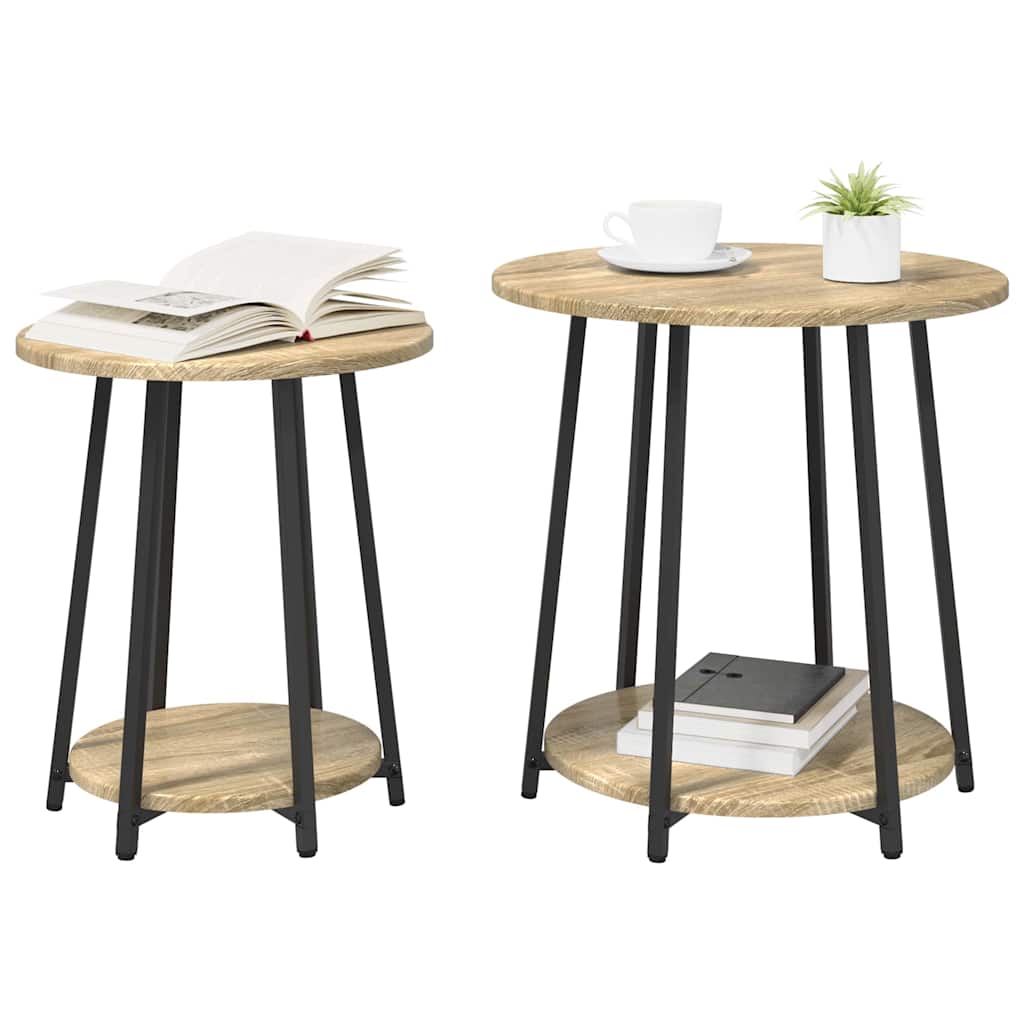 Side Table Set with Shelf 2 pcs Sonoma Oak and Black