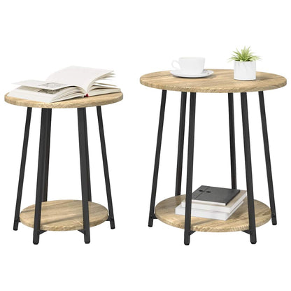 Side Table Set with Shelf 2 pcs Sonoma Oak and Black