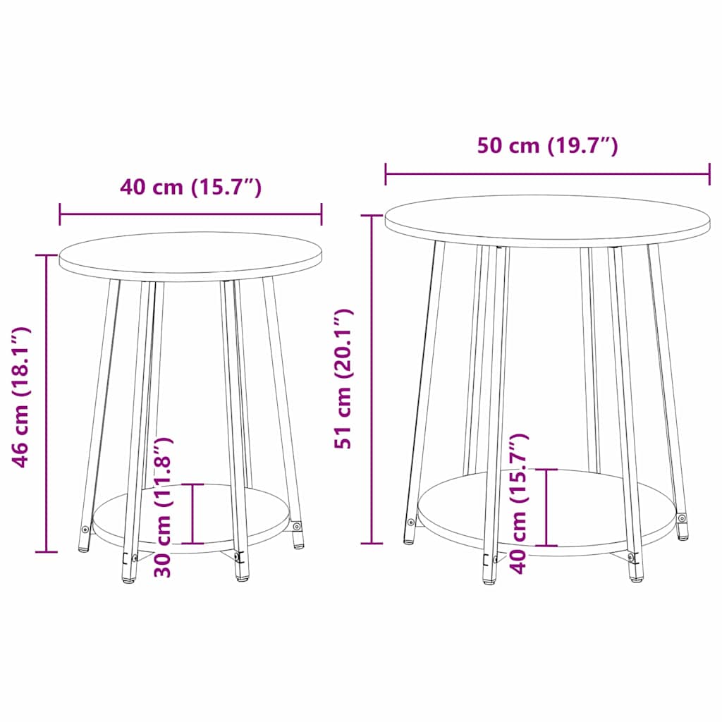 Side Table Set with Shelf 2 pcs Smoked Oak and Black