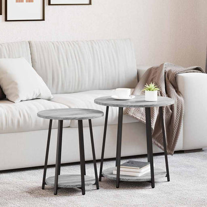 Side Table Set with Shelf 2 pcs Grey Sonoma and Black