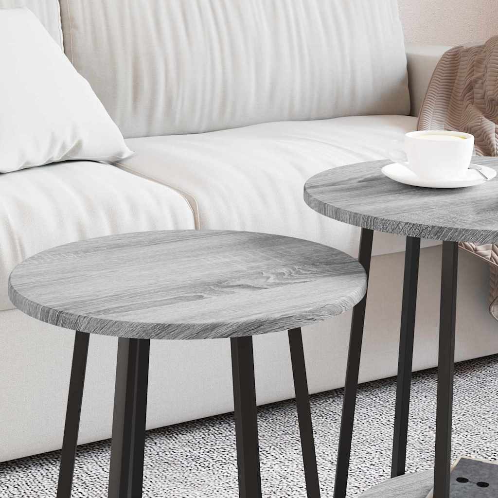 Side Table Set with Shelf 2 pcs Grey Sonoma and Black