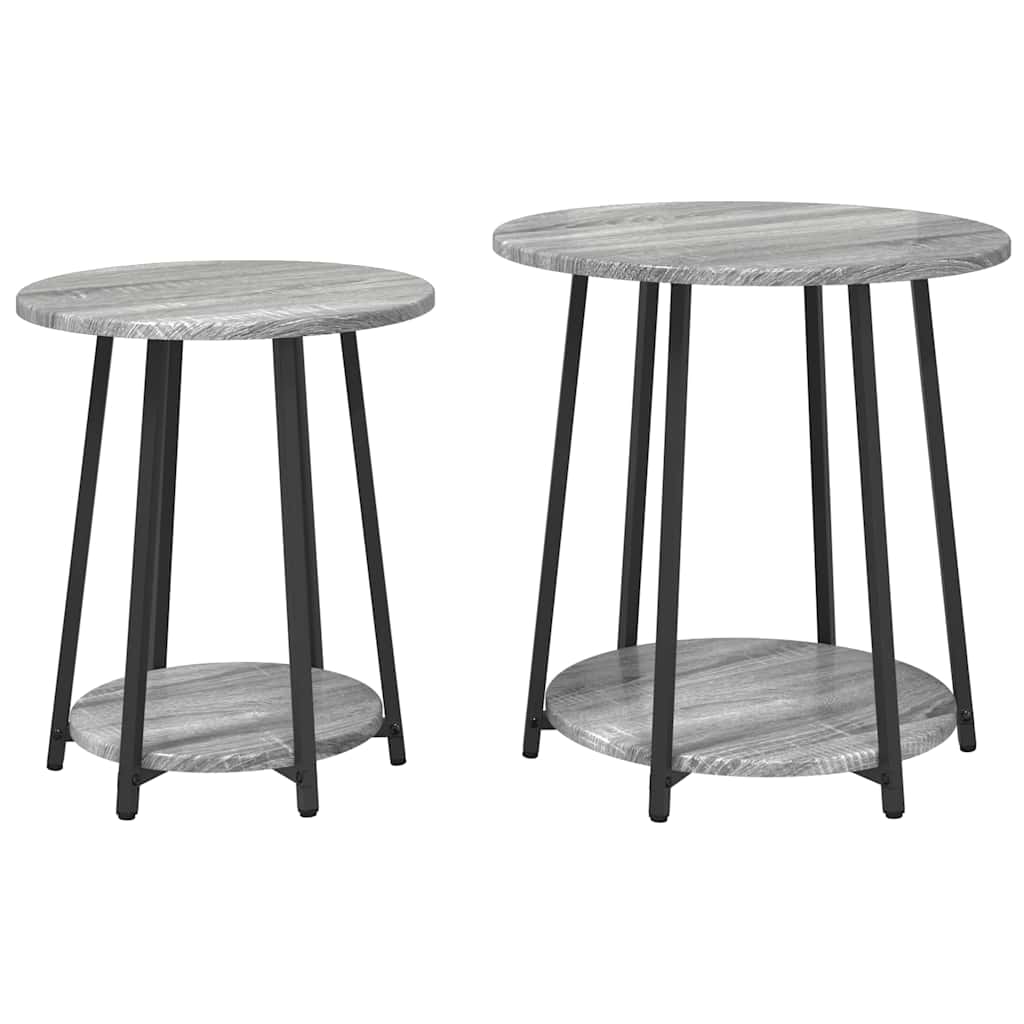 Side Table Set with Shelf 2 pcs Grey Sonoma and Black