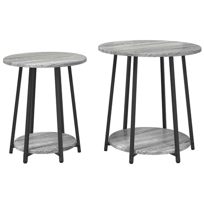 Side Table Set with Shelf 2 pcs Grey Sonoma and Black