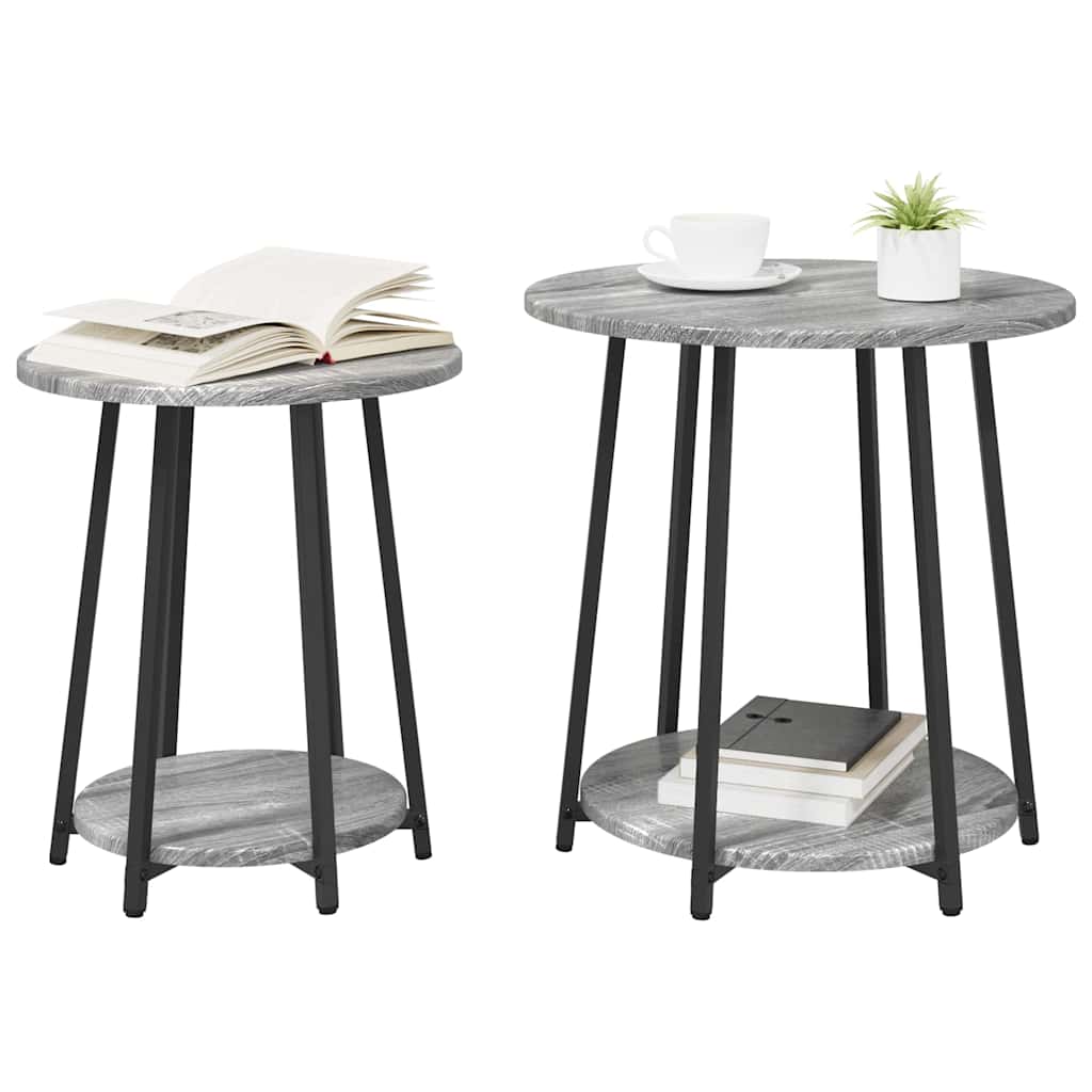 Side Table Set with Shelf 2 pcs Grey Sonoma and Black