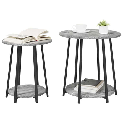 Side Table Set with Shelf 2 pcs Grey Sonoma and Black