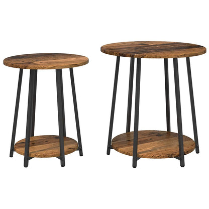 Side Table Set with Shelf 2 pcs Old Wood and Black