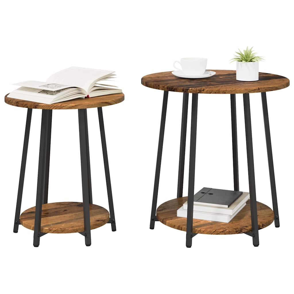 Side Table Set with Shelf 2 pcs Old Wood and Black