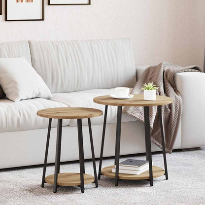 Side Table Set with Shelf 2 pcs Artisan Oak and Black
