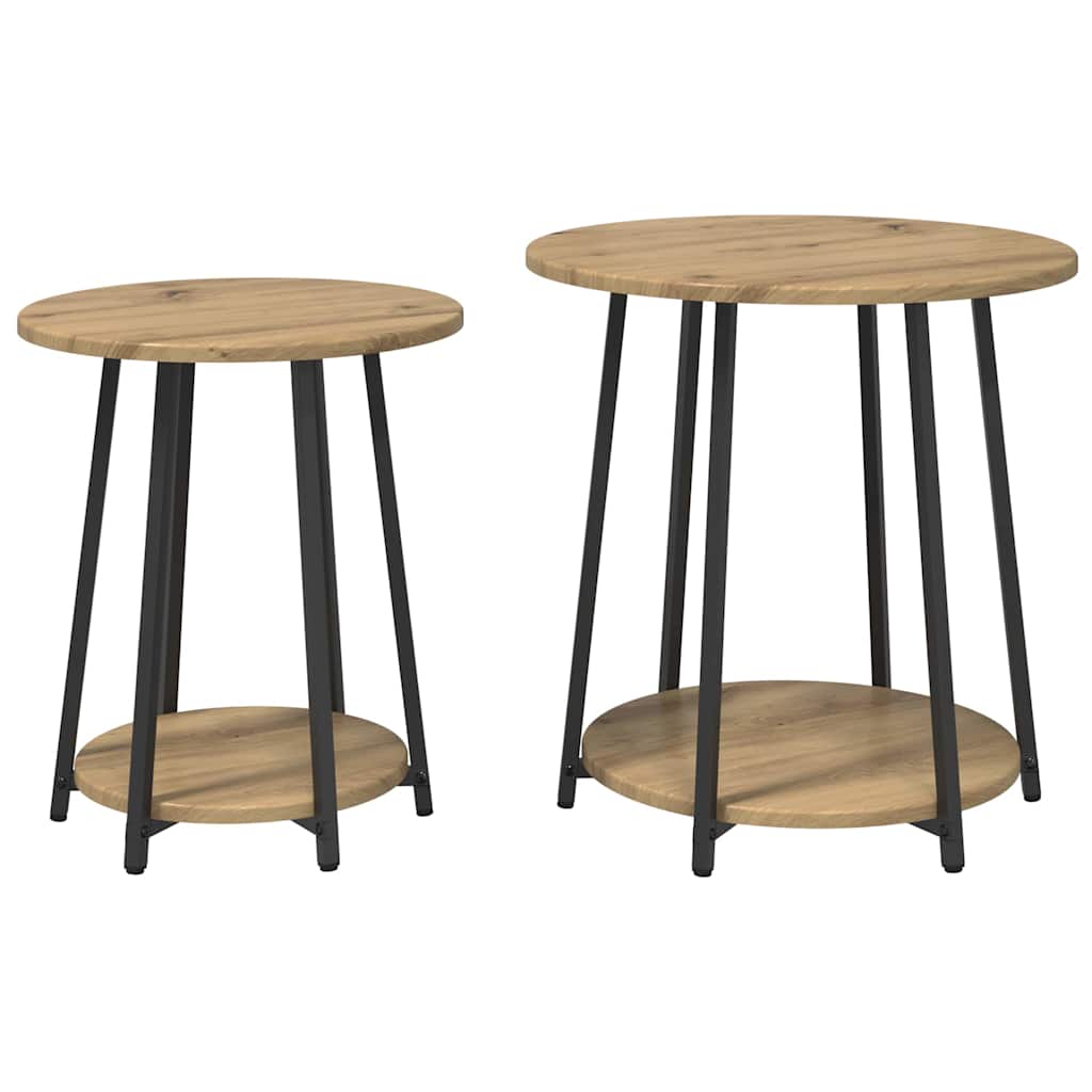 Side Table Set with Shelf 2 pcs Artisan Oak and Black