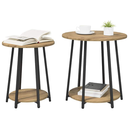 Side Table Set with Shelf 2 pcs Artisan Oak and Black