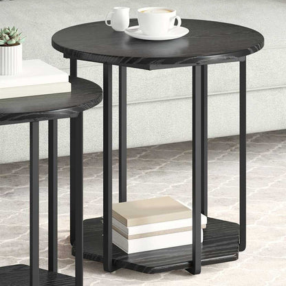 Side Table Set with Shelf 2 pcs Black Oak