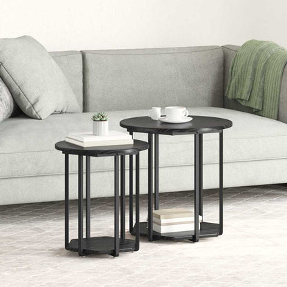 Side Table Set with Shelf 2 pcs Black Oak