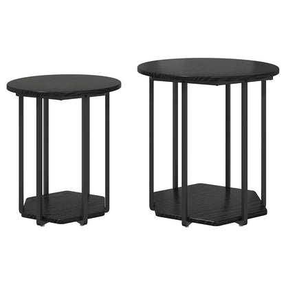 Side Table Set with Shelf 2 pcs Black Oak