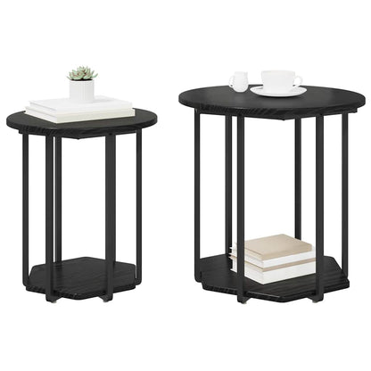 Side Table Set with Shelf 2 pcs Black Oak