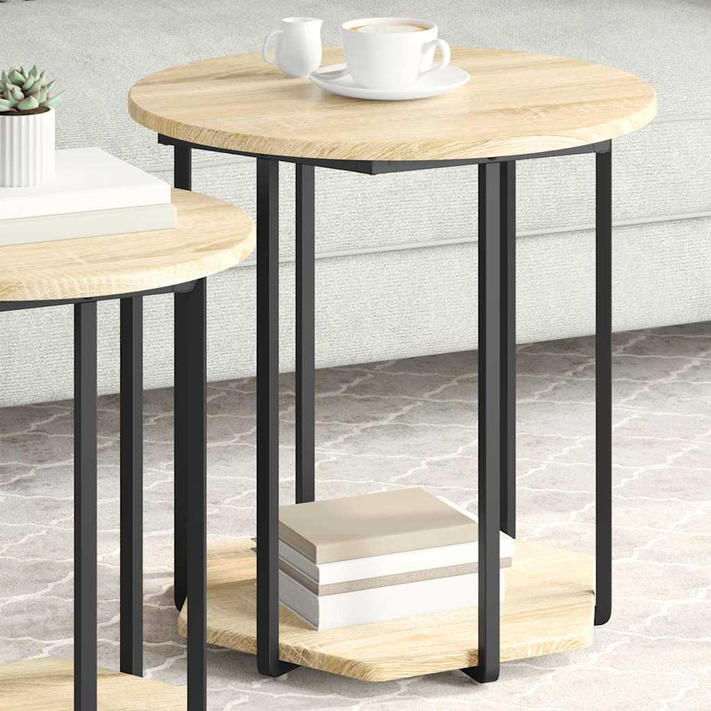 Side Table Set with Shelf 2 pcs Brown