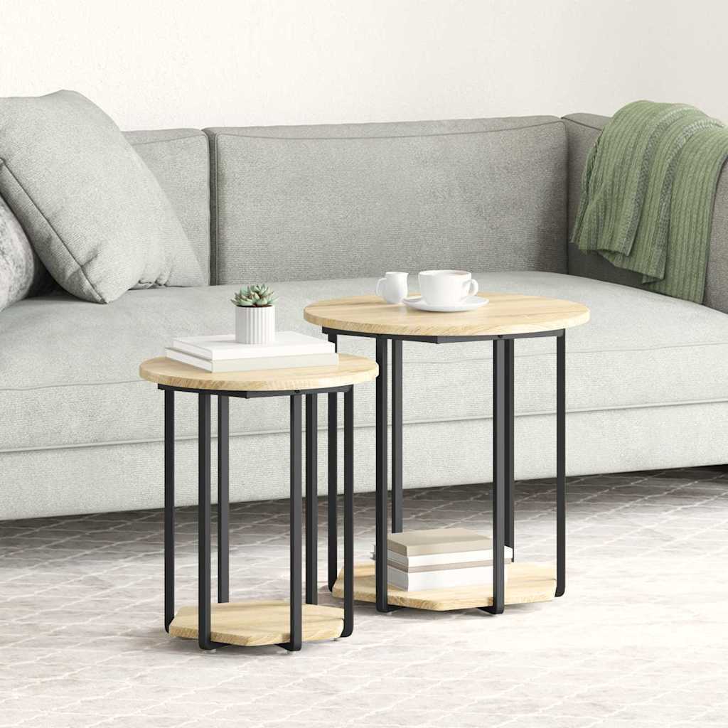 Side Table Set with Shelf 2 pcs Brown