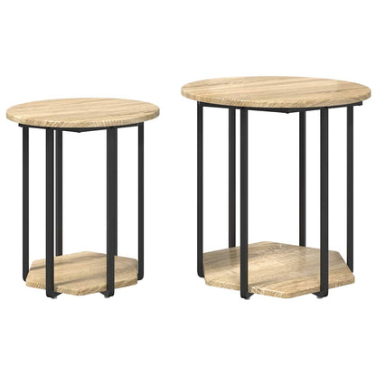 Side Table Set with Shelf 2 pcs Brown
