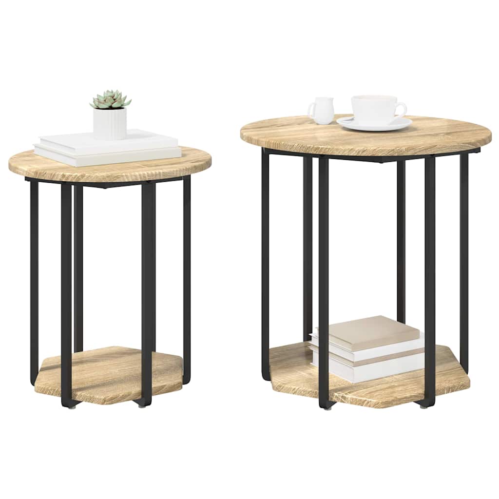 Side Table Set with Shelf 2 pcs Brown