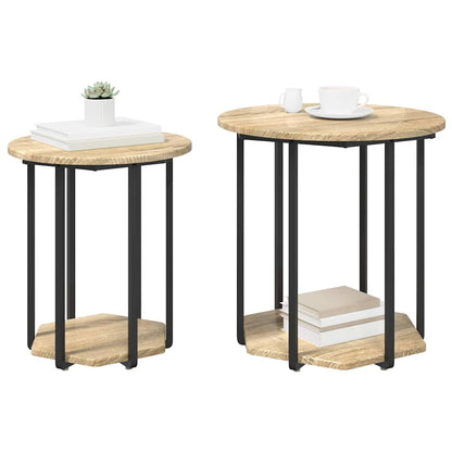 Side Table Set with Shelf 2 pcs Brown