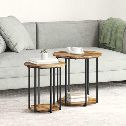 Side Table Set with Shelf 2 pcs Brown