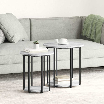 Side Table Set with Shelf 2 pcs Grey