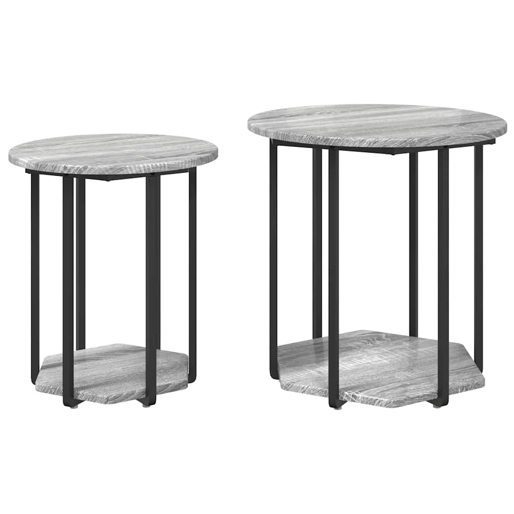 Side Table Set with Shelf 2 pcs Grey