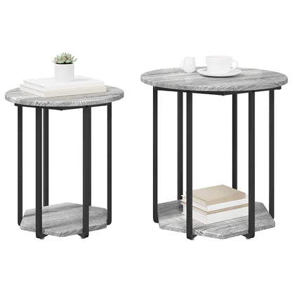 Side Table Set with Shelf 2 pcs Grey
